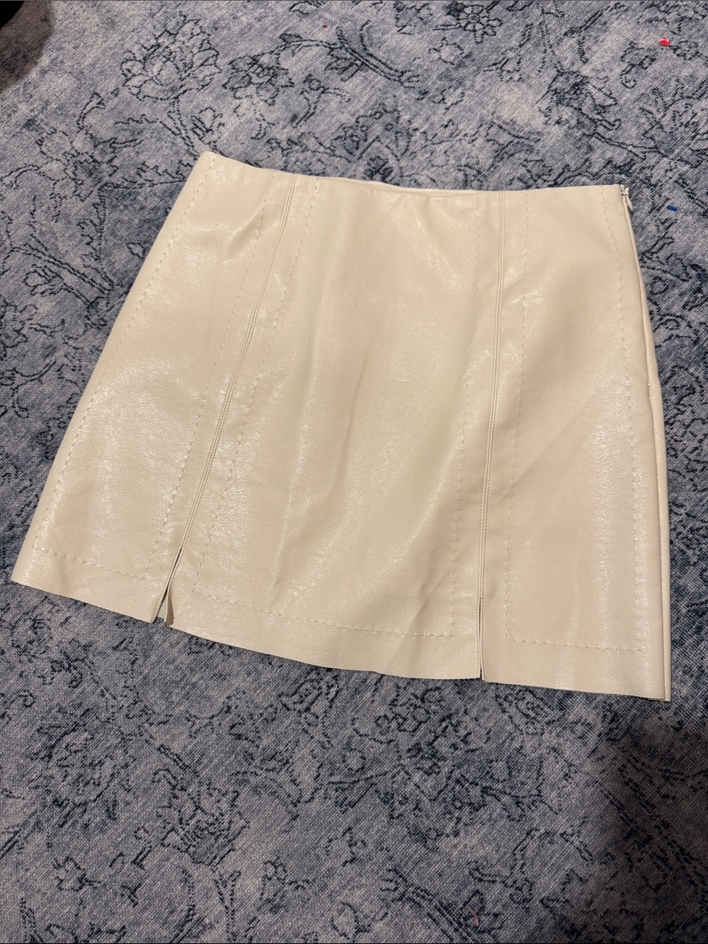 ALYA Cream Vegan Faux Leather Mini Skirt - Women's Skirt- medium